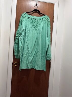 Roaman's Mint Green Crochet Yoke Tunic Top